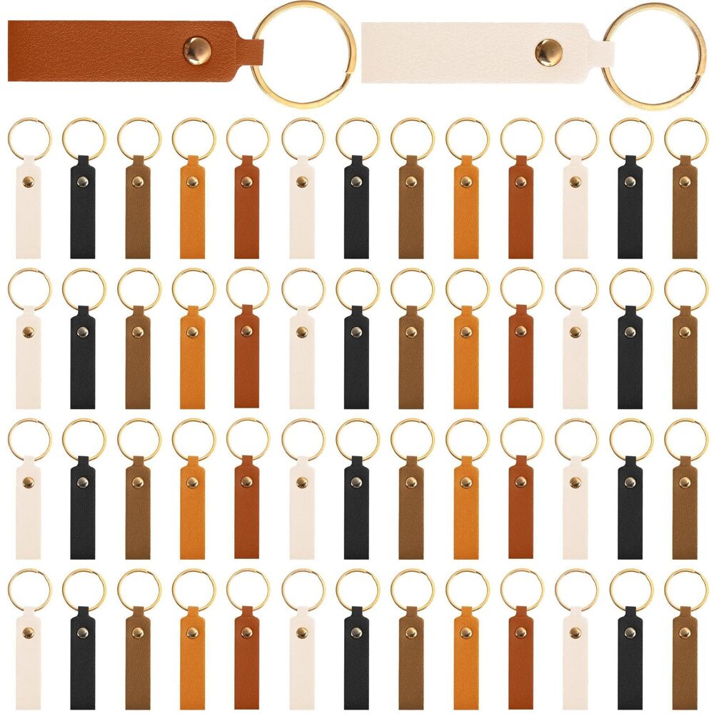 3169 100 Pack Leather Key Fobs With Ring Blanks DIY Engraving Keychains